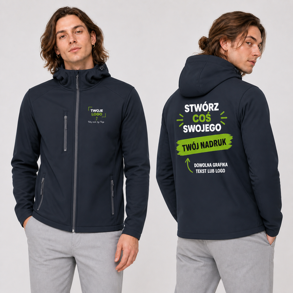 Kurtka softshell męska z własnym nadrukiem — poliester 300 g · JHK SOFT HOOD