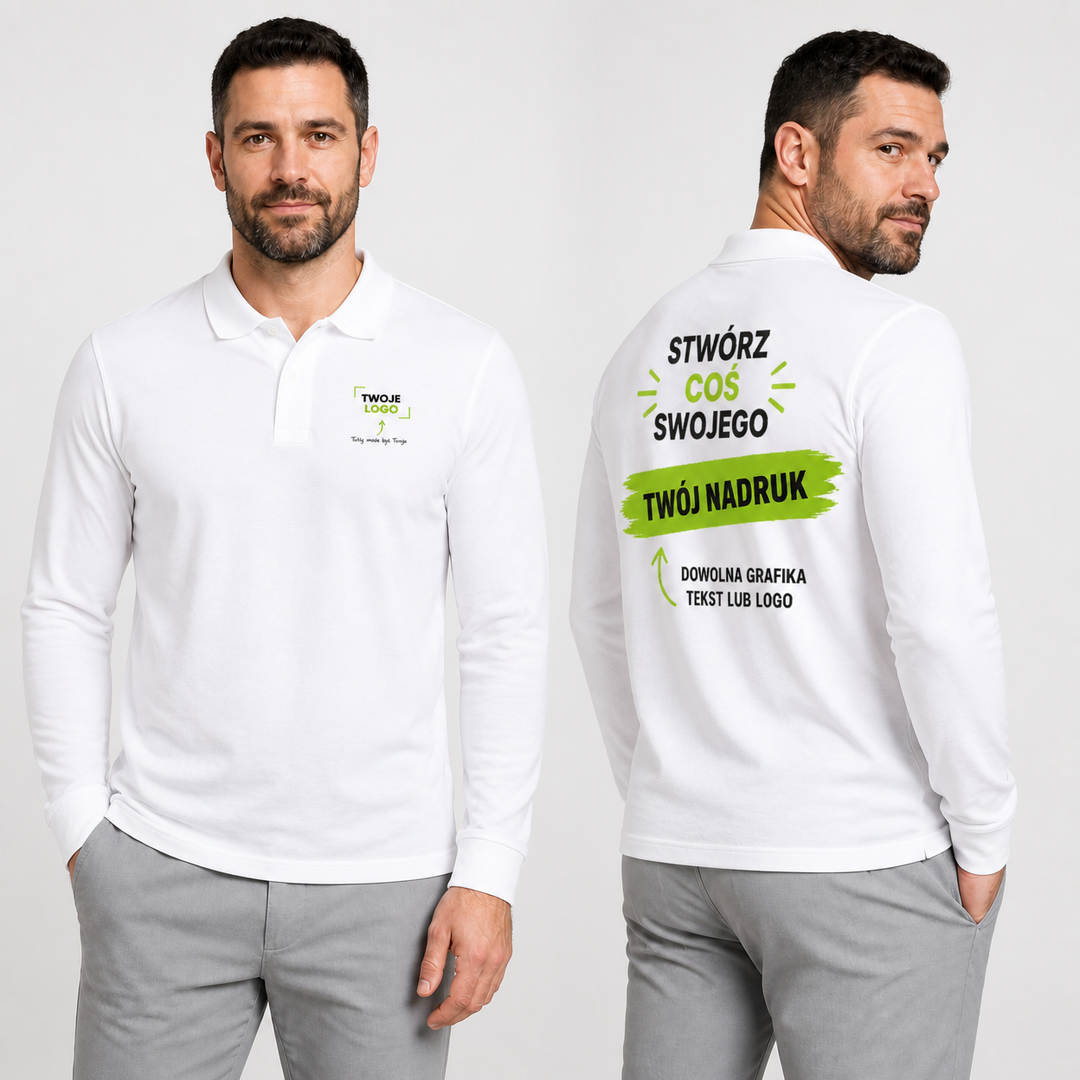 Koszulka polo męska z własnym nadrukiem — bawełna 210 g · JHK PORA 210 LS