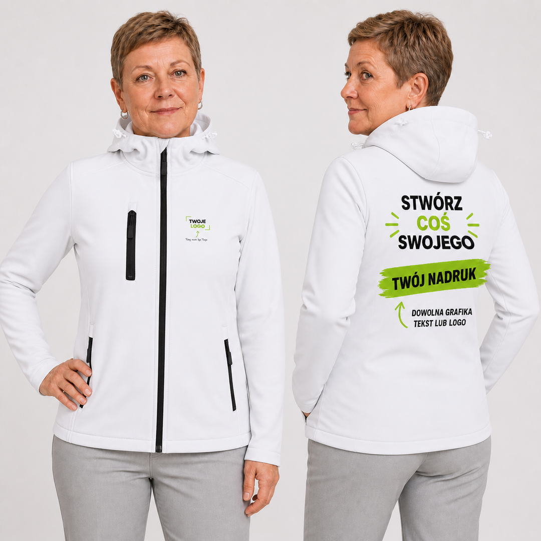 Kurtka softshell damska z własnym nadrukiem — poliester 300 g · JHK SOFT HOODL