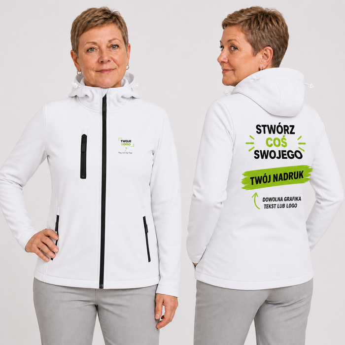 Kurtka softshell damska z własnym nadrukiem — poliester 300 g · JHK SOFT HOODL
