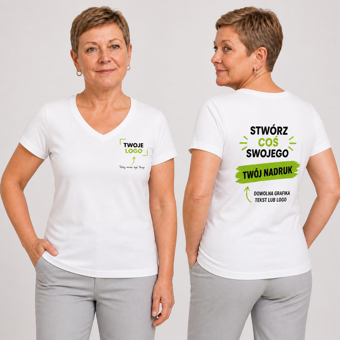 Koszulka damska z własnym nadrukiem — bawełna 180 g · MALFINI Fit V-neck