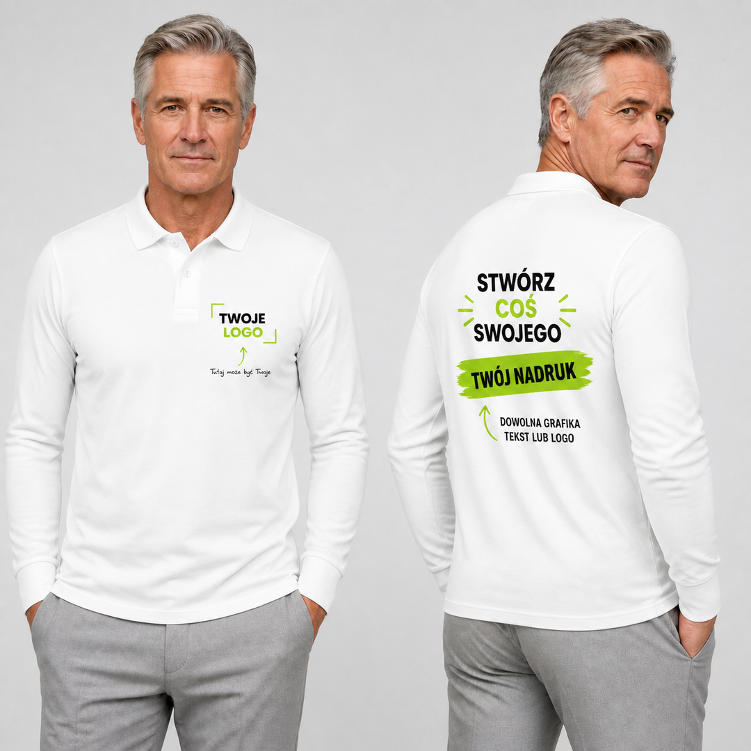Koszulka polo męska z własnym nadrukiem — bawełna 180 g · MALFINI Single J. LS