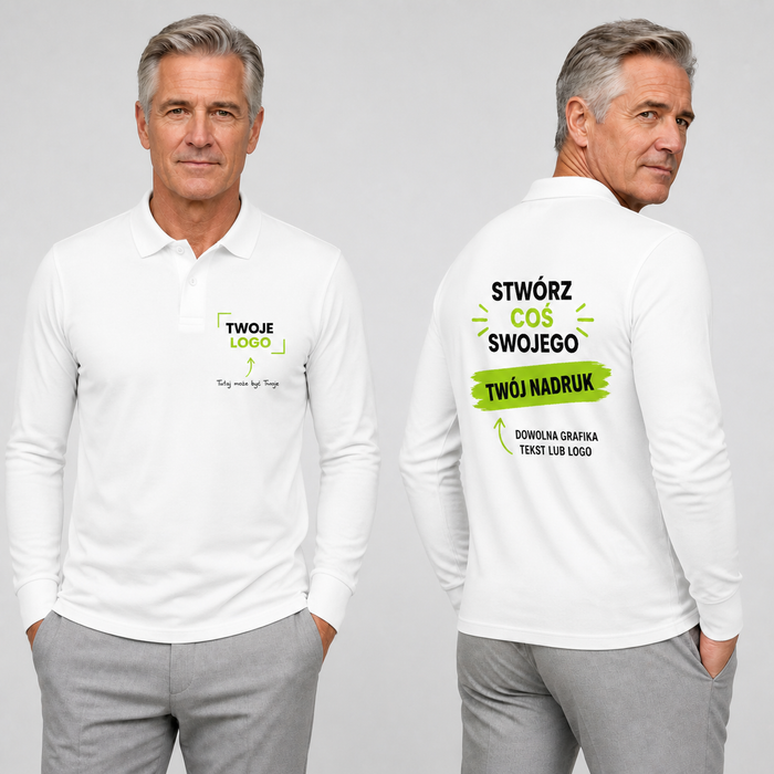Koszulka polo męska z własnym nadrukiem — bawełna 180 g · MALFINI Single J. LS